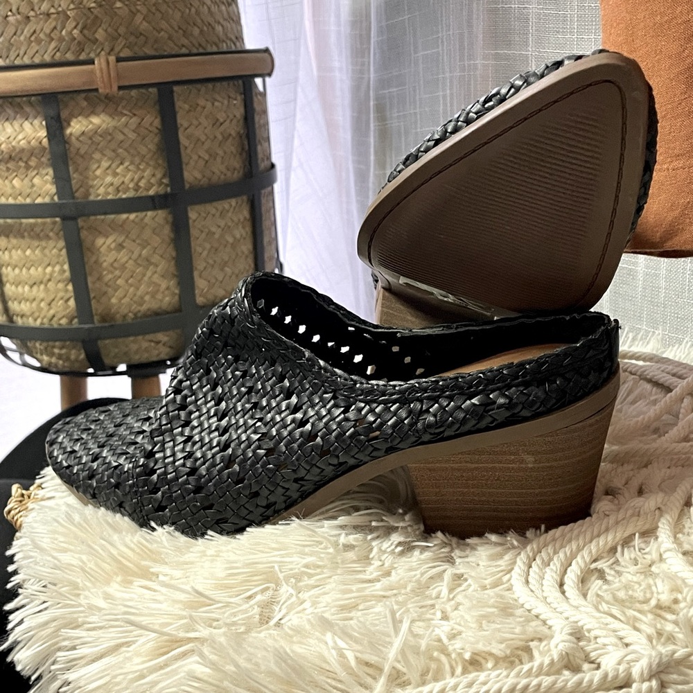 Black slip on mules